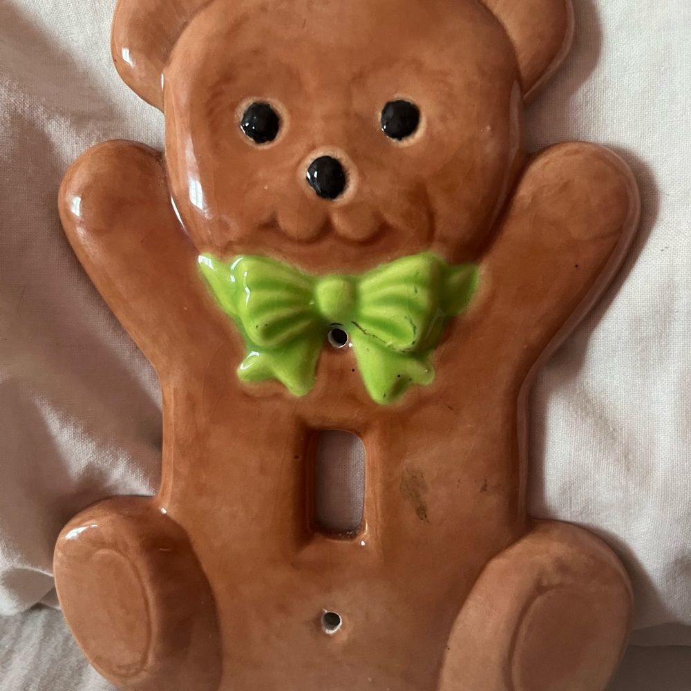 Cute Bear Light Switch Cover with Green Bow